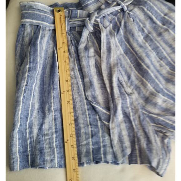 H&M Women's Linen Blend Paperbag Shorts Blue White, Size 12 - Picture 10 of 11